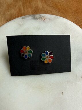 950 Silver Rainbow Flower Stud Earrings